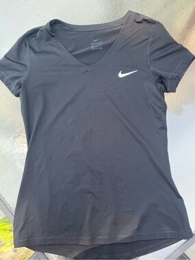 Nike Black V-Neck Dri-FIT Short Sleeve Tee with White Swoosh